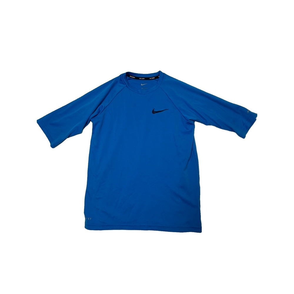 Nike Dri-FIT Swim Rash Guard Youth Large Blue UPF 40+ Short Sleeve Shirt
